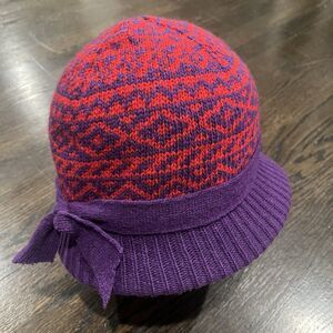 Nordstrom Cloche Bucket Hat Womens Wool Nylon Knit Purple Pink Bow
